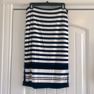 Navy white and black striped skirt long knit, pencil skirt with lining.